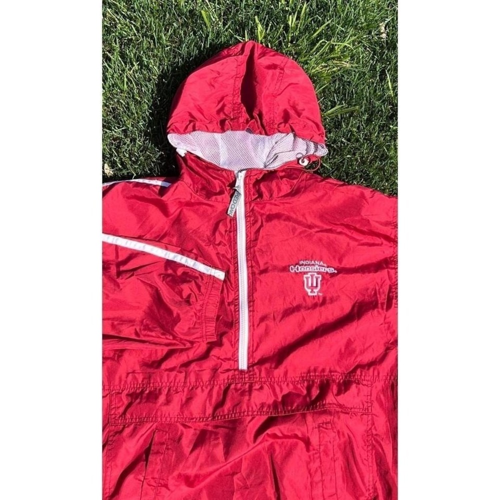 Red Oak Indiana Hoosiers Half Zip Windbreaker Red Hooded‎ Pullover Jacket M